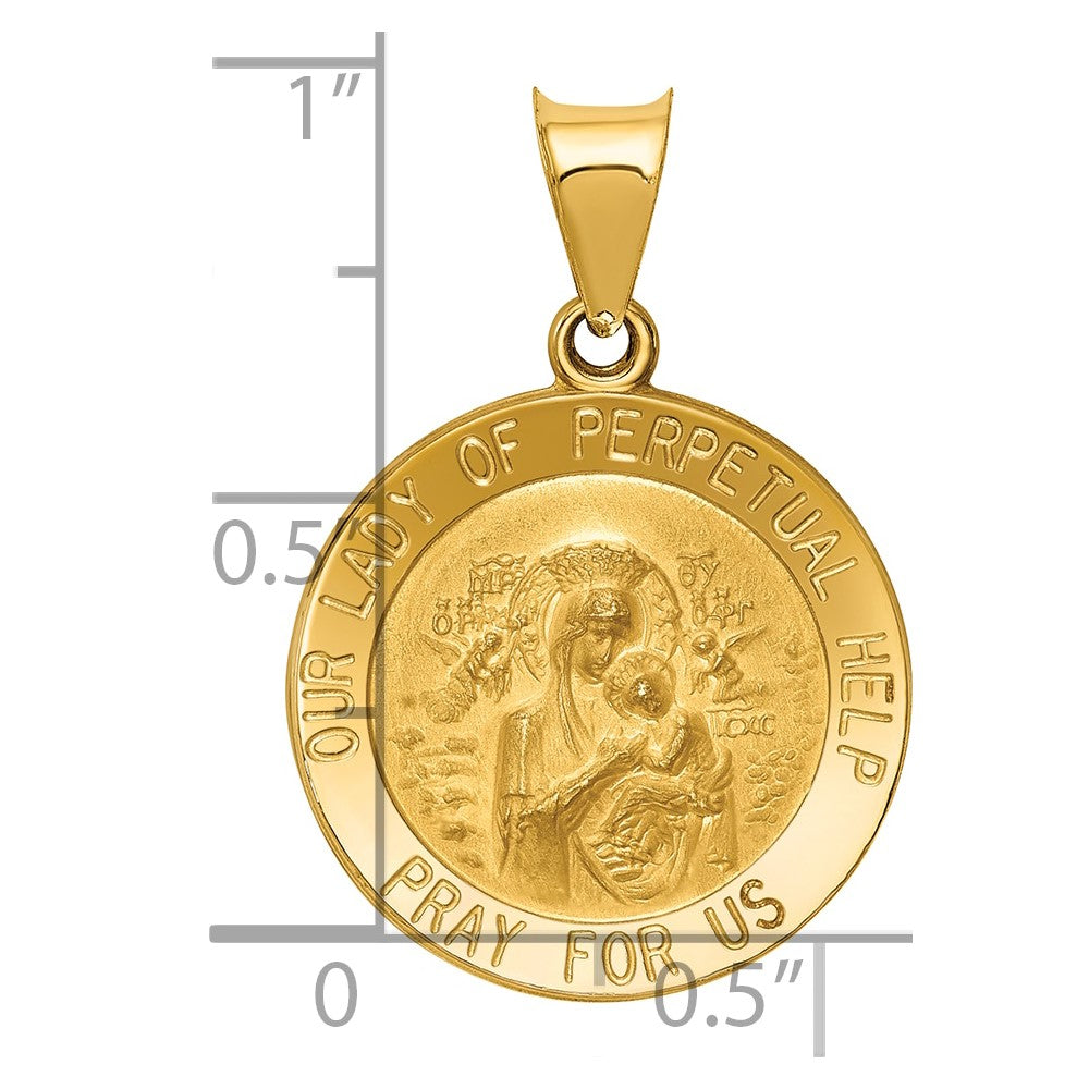 14k Polished and Satin Hollow Our Lady of Perpetual Help Medal Round Pendant