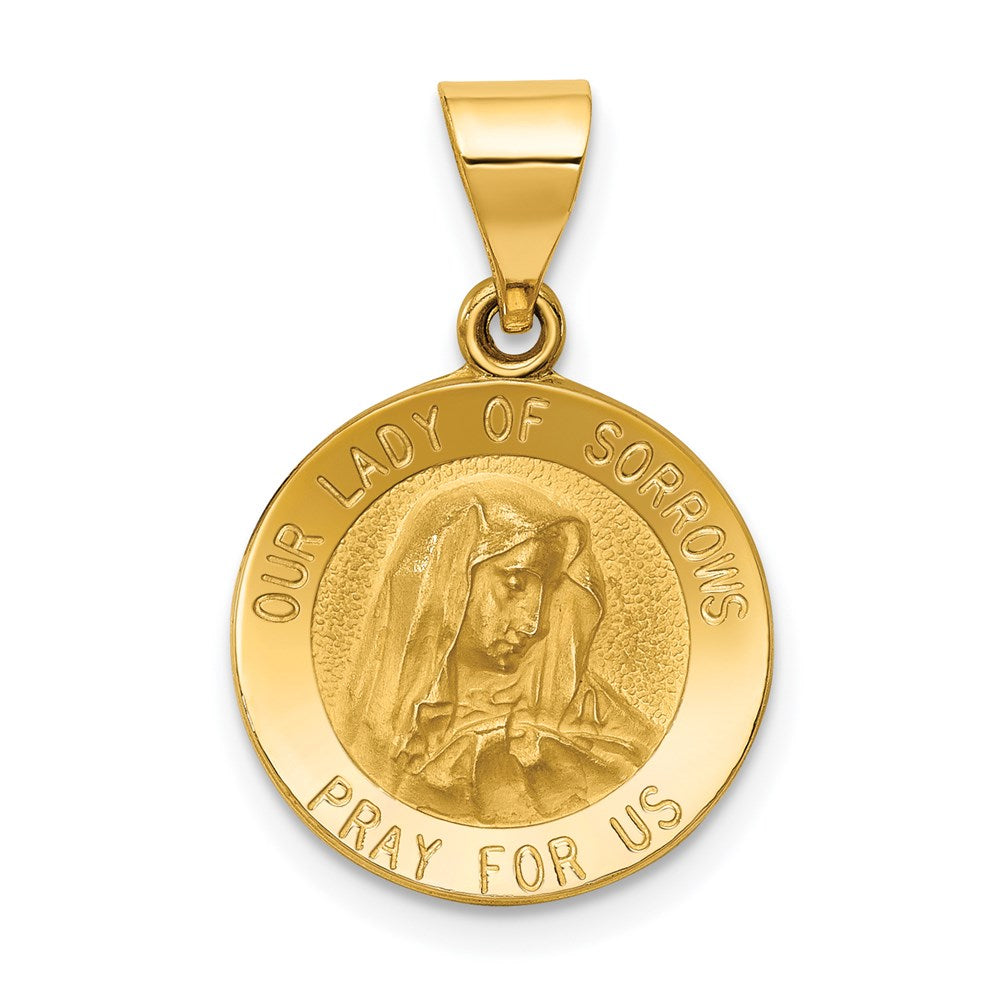 14k Polished and Satin Hollow Our Lady of Sorrows Medal Round Pendant