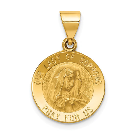 14k Polished and Satin Hollow Our Lady of Sorrows Medal Round Pendant