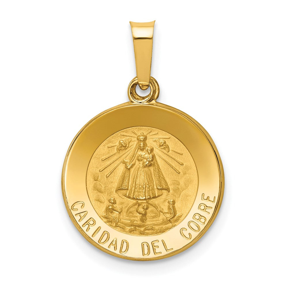 14k Polished and Satin Hollow Caridad Del Cobre Medal Round Pendant
