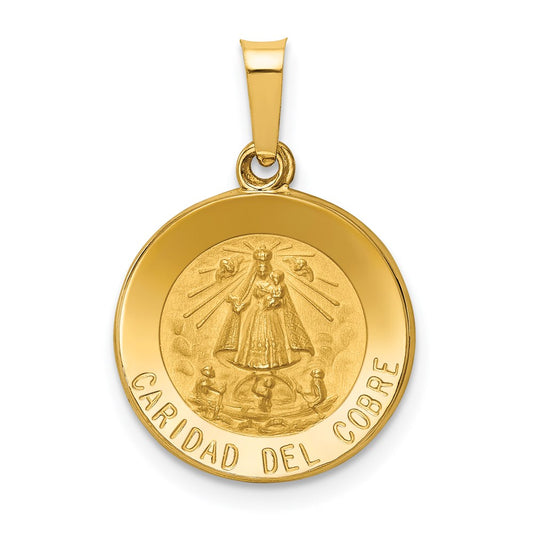 14k Polished and Satin Hollow Caridad Del Cobre Medal Round Pendant