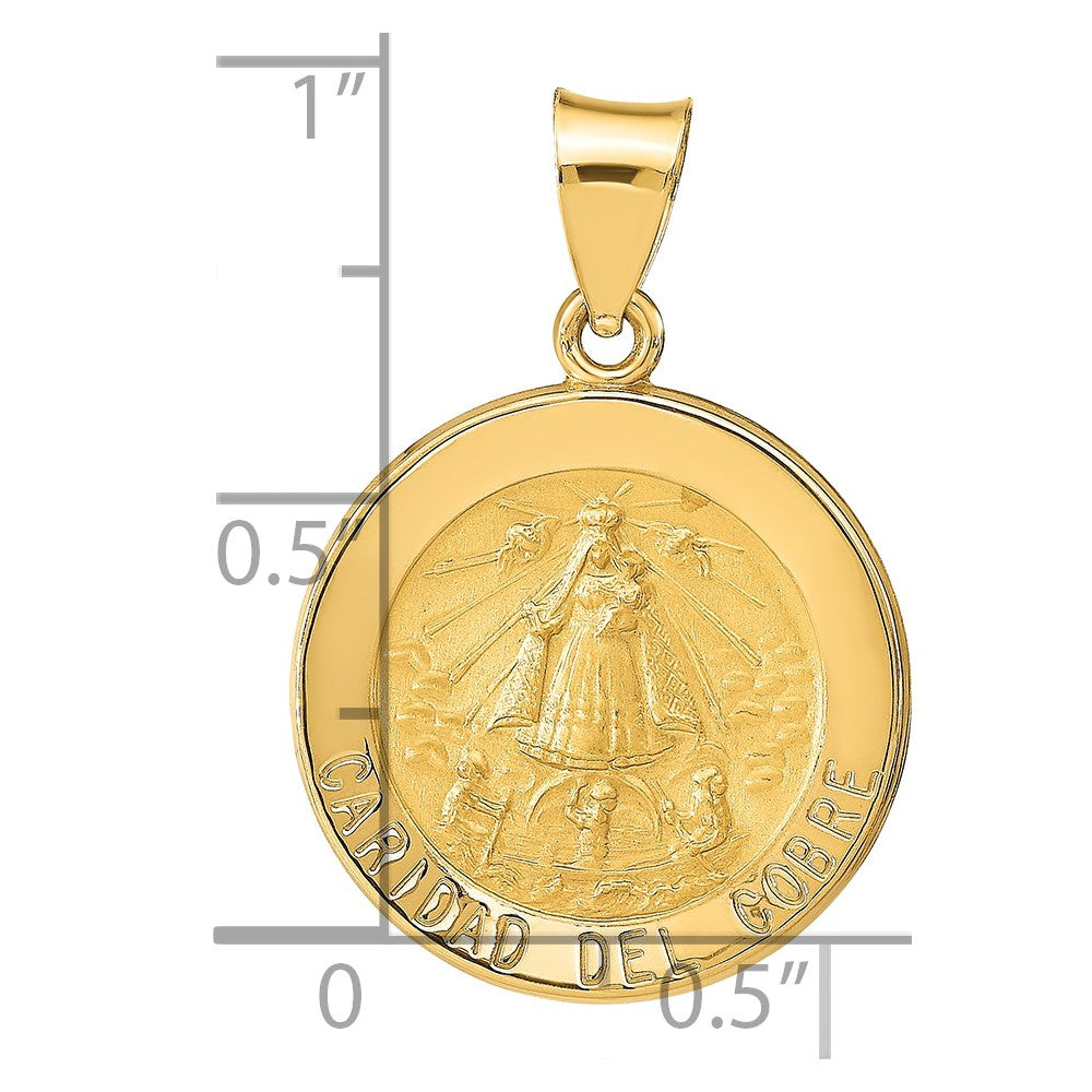 14k Polished and Satin Hollow Caridad Del Cobre Medal Round Pendant