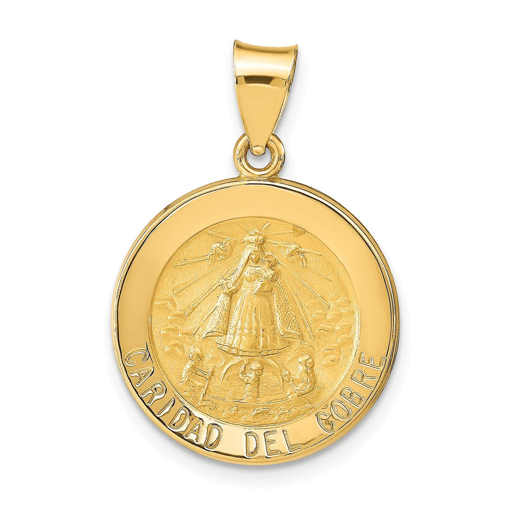 14k Polished and Satin Hollow Caridad Del Cobre Medal Round Pendant