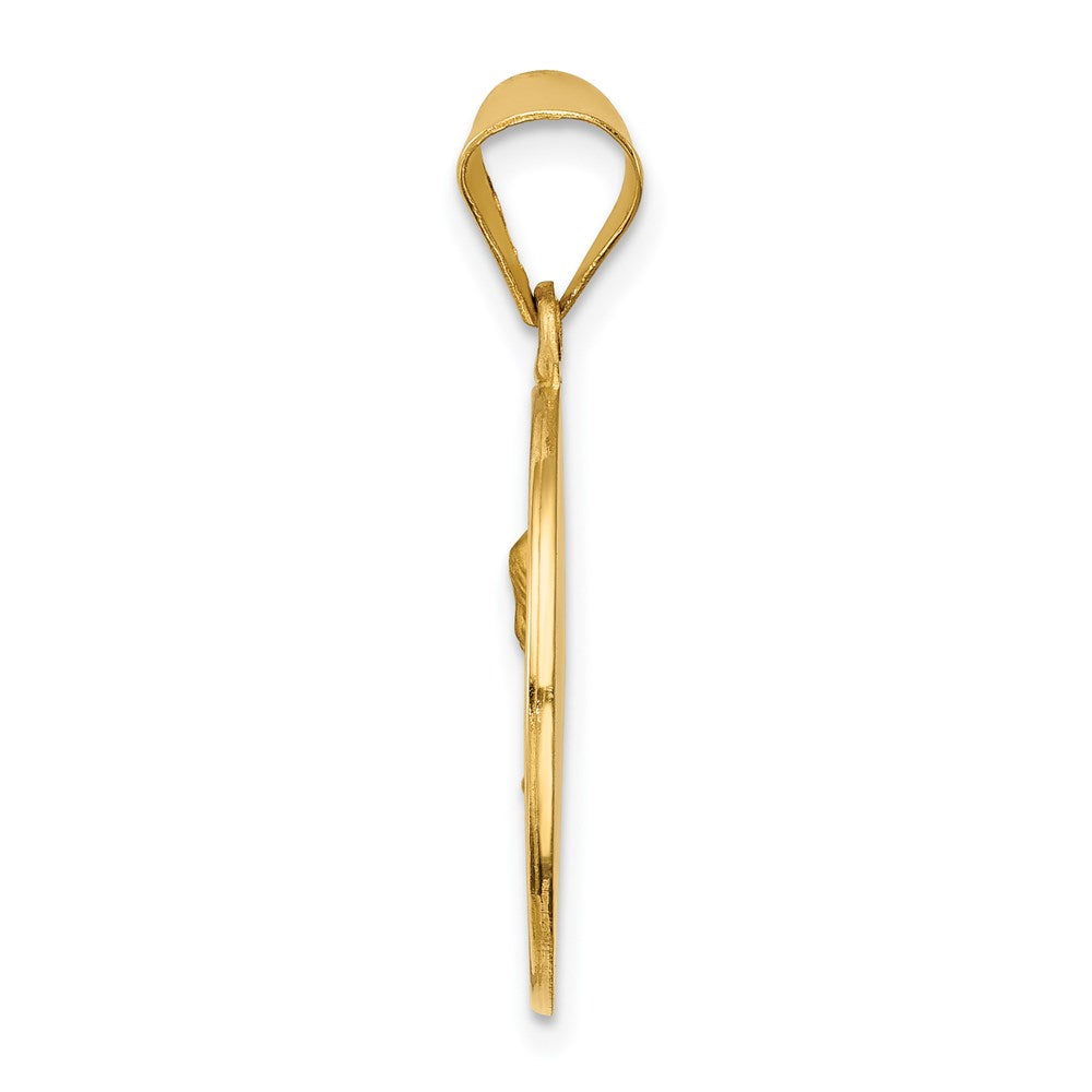 14k Polished and Satin Hollow Sacred Heart of Mary Medal Round Pendant