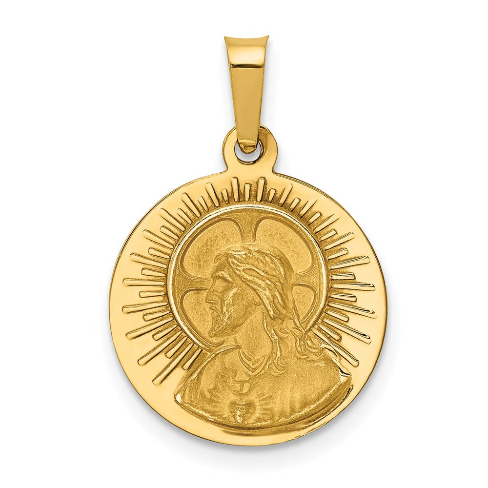 14k Polished and Satin Hollow Matka Boska Czestochowska Medal Reversible Round Pendant