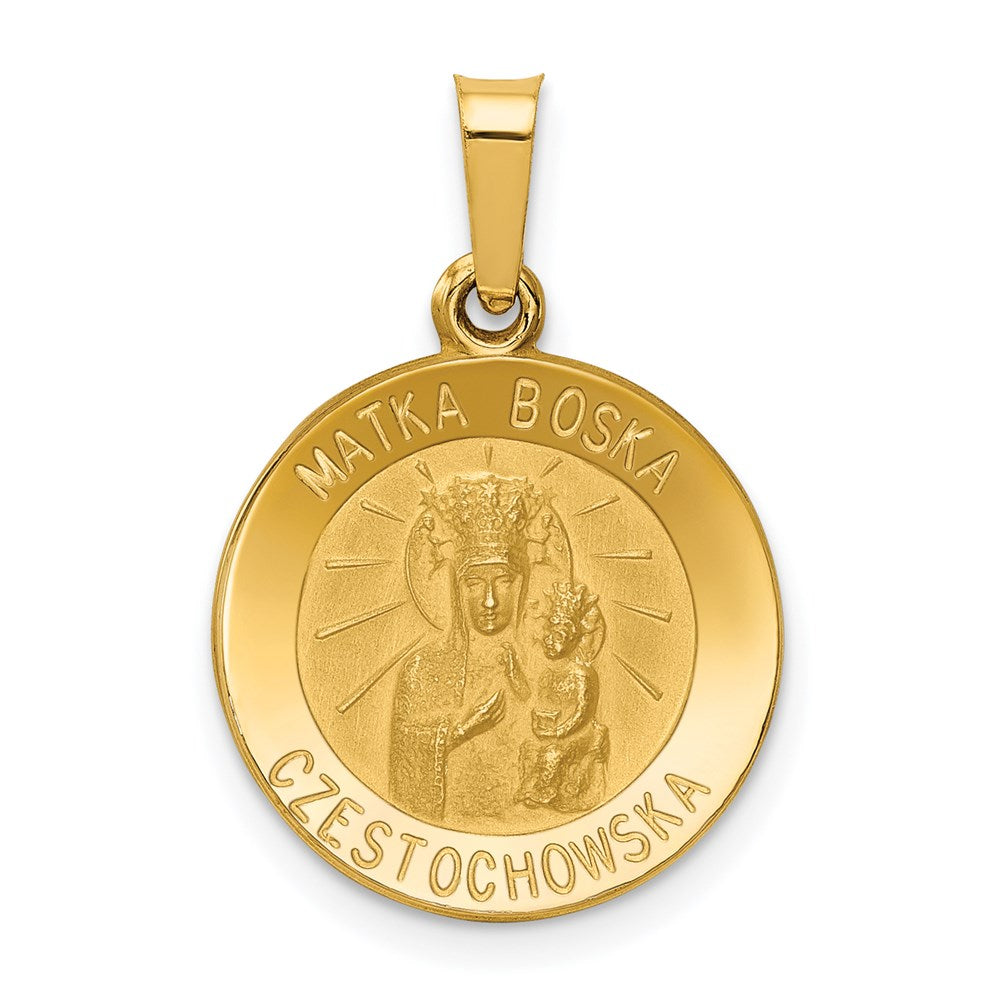 14k Polished and Satin Hollow Matka Boska Czestochowska Medal Reversible Round Pendant