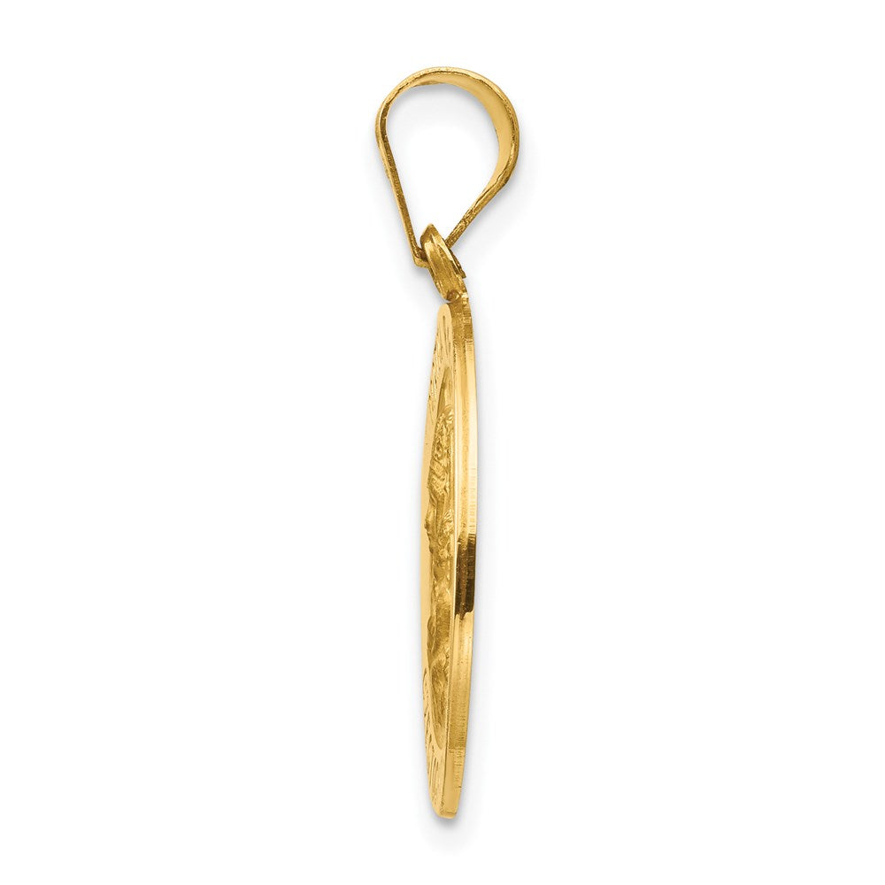 14k Polished and Satin Hollow Matka Boska Czestochowska Medal Reversible Round Pendant