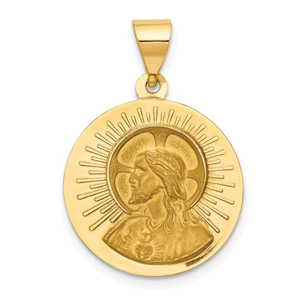 14k Polished and Satin Hollow Matka Boska Czestochowska Medal Reversible Round Pendant