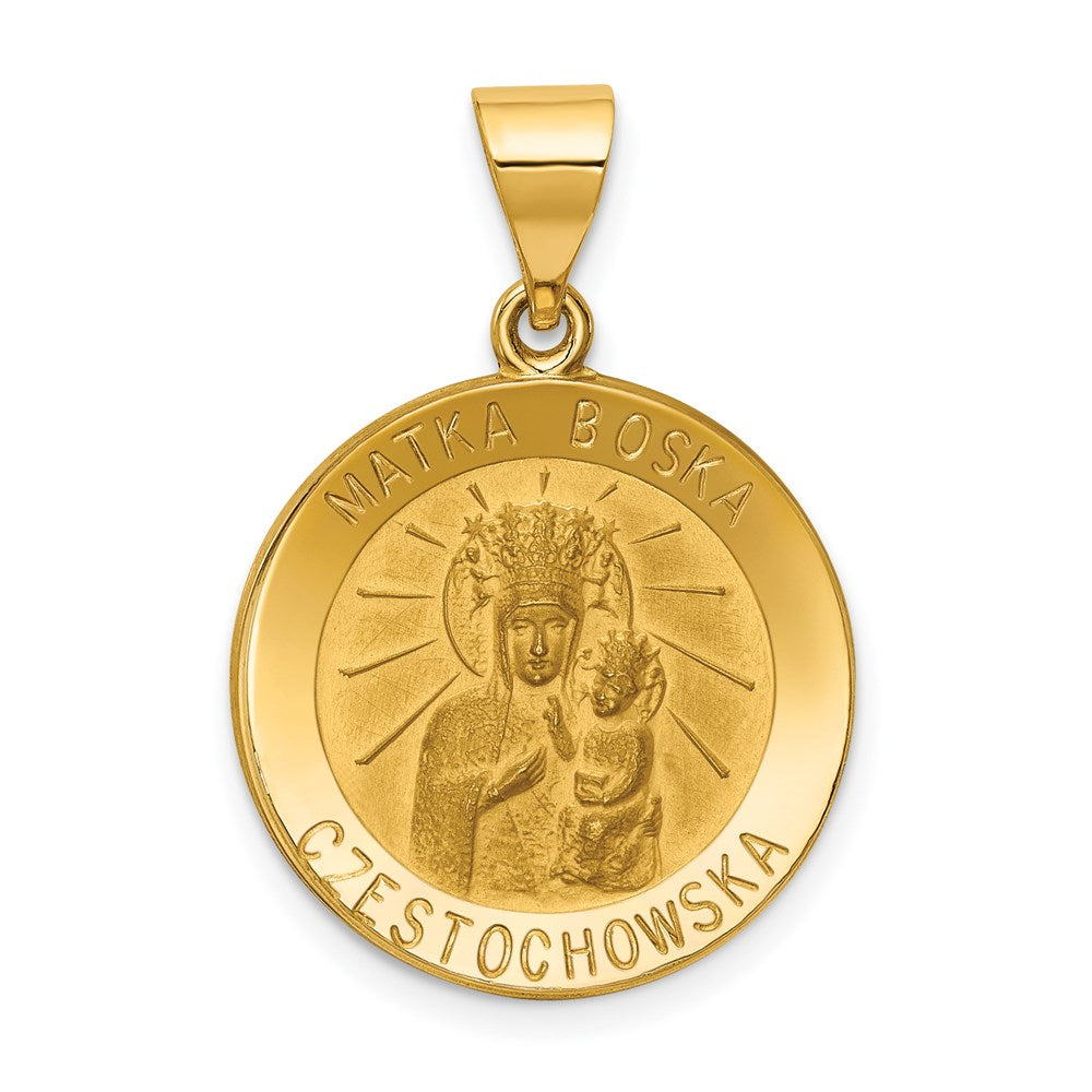 14k Polished and Satin Hollow Matka Boska Czestochowska Medal Reversible Round Pendant