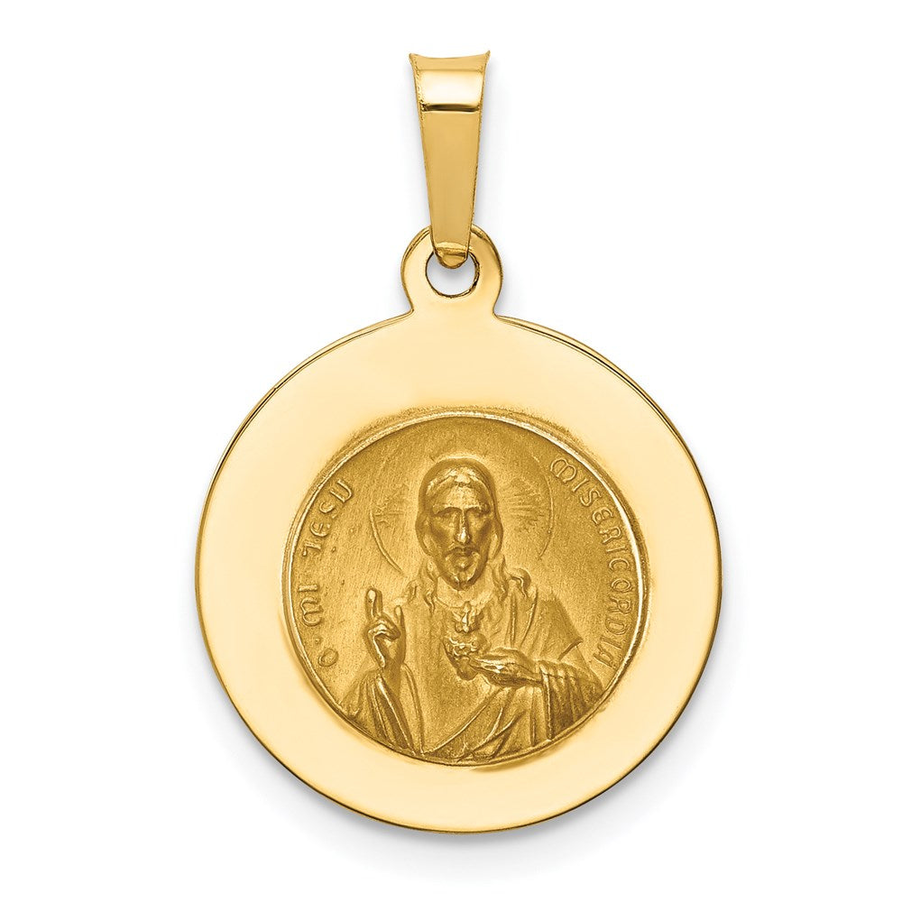 14K Polished and Satin Hollow Queen Of The Holy Scapular Medal Reversible Round Pendant