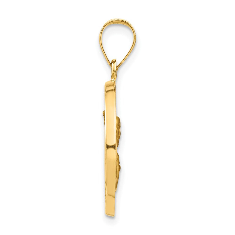 14K Polished and Satin Hollow Queen Of The Holy Scapular Medal Reversible Round Pendant