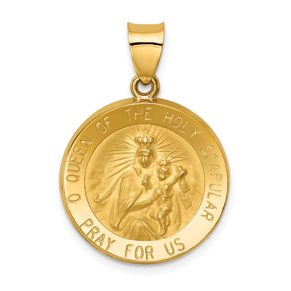 14K Polished and Satin Hollow Queen Of The Holy Scapular Medal Reversible Round Pendant