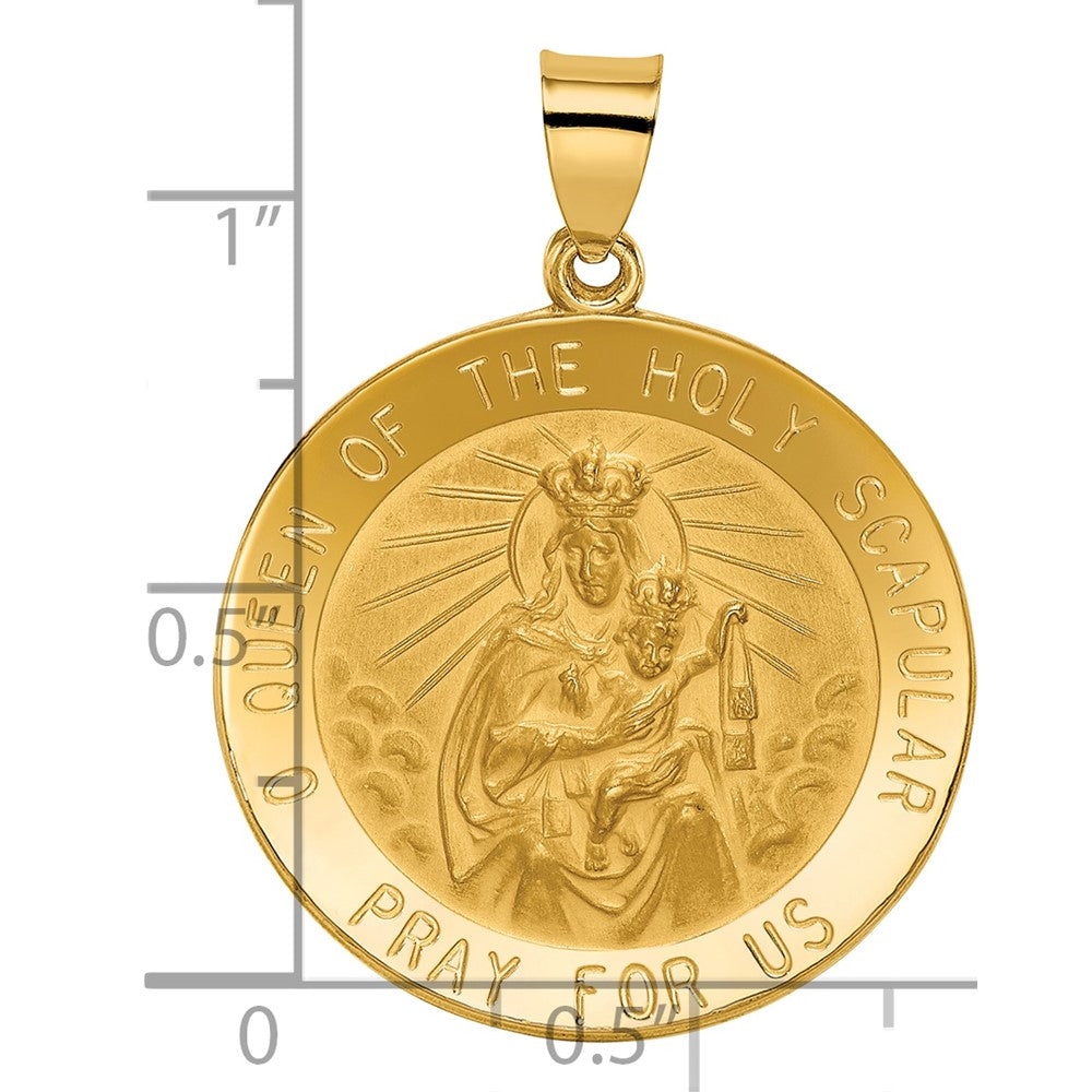 14K Polished and Satin Hollow Large Queen Of The Holy Scapular Medal Reversible Round Pendant