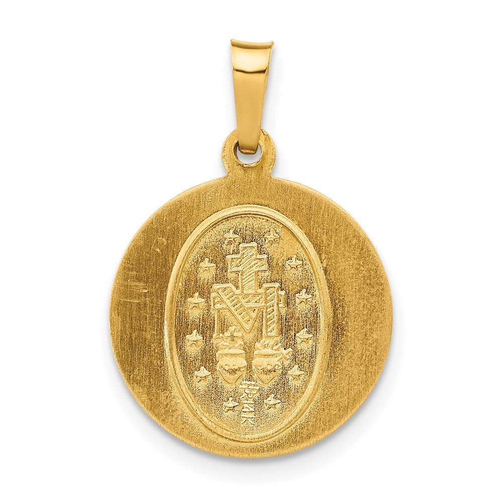 14k Polished and Satin Hollow Miraculous Medal Round Pendant