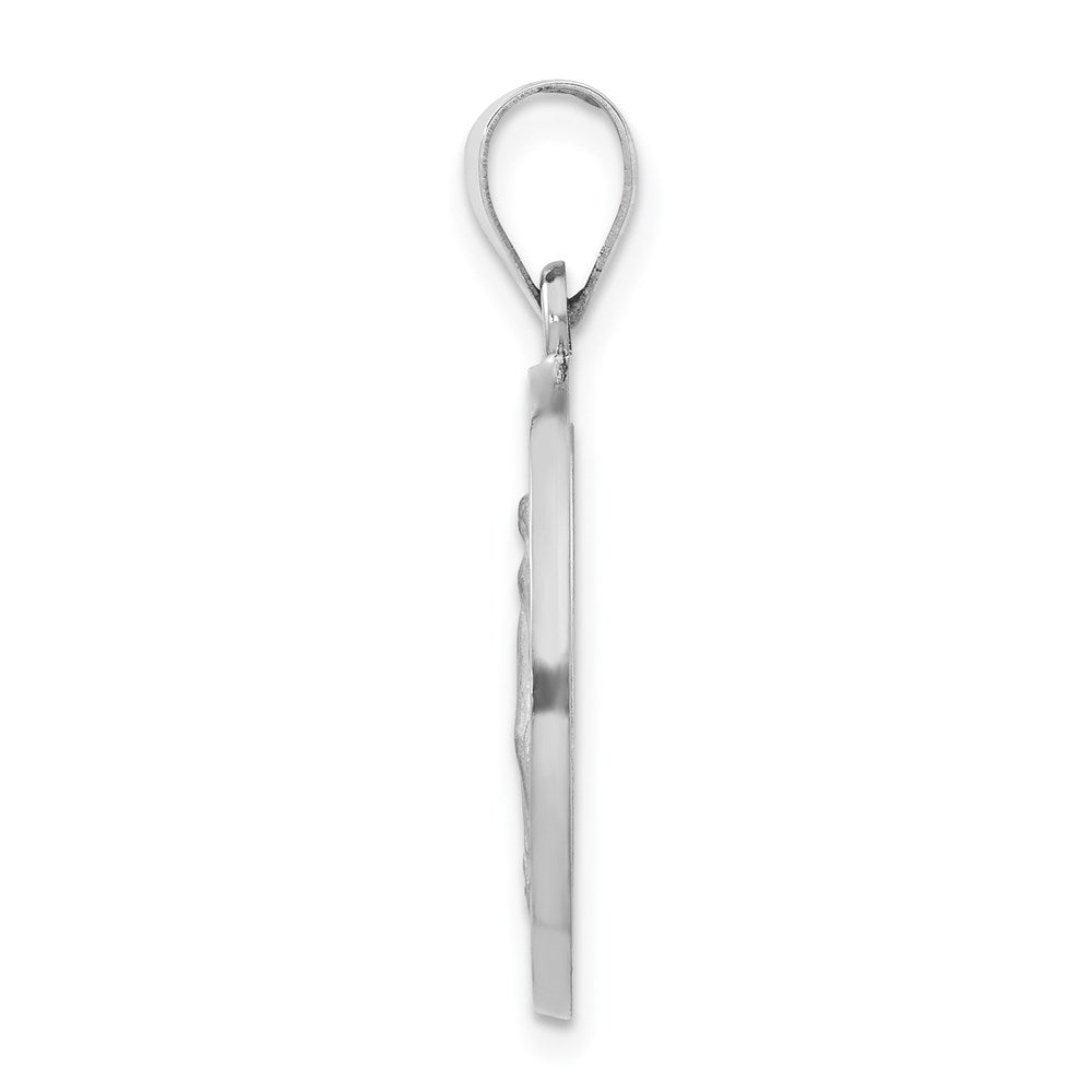 14k White Gold Polished and Satin Hollow Miraculous Medal Round Pendant