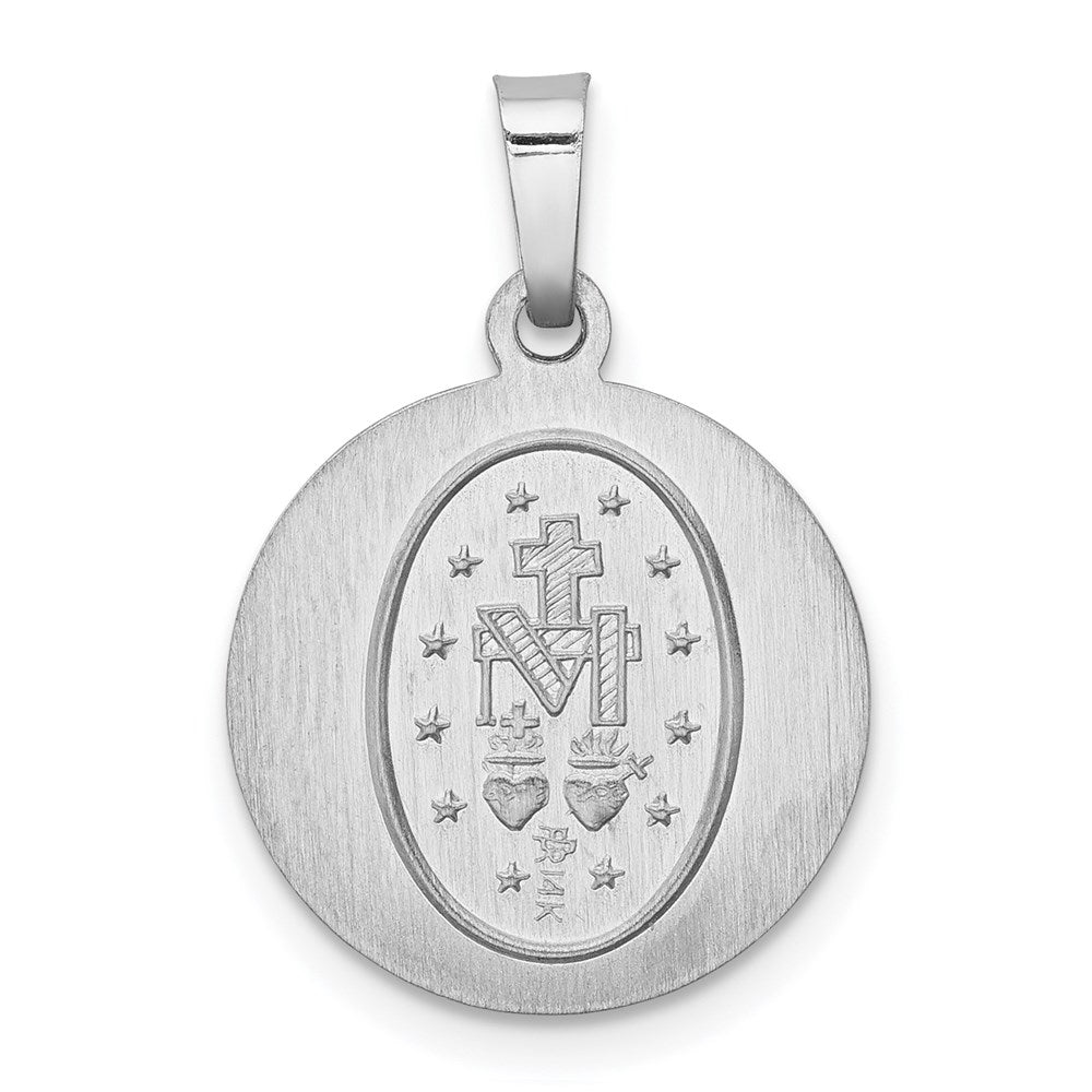 14k White Gold Polished and Satin Hollow Miraculous Medal Round Pendant