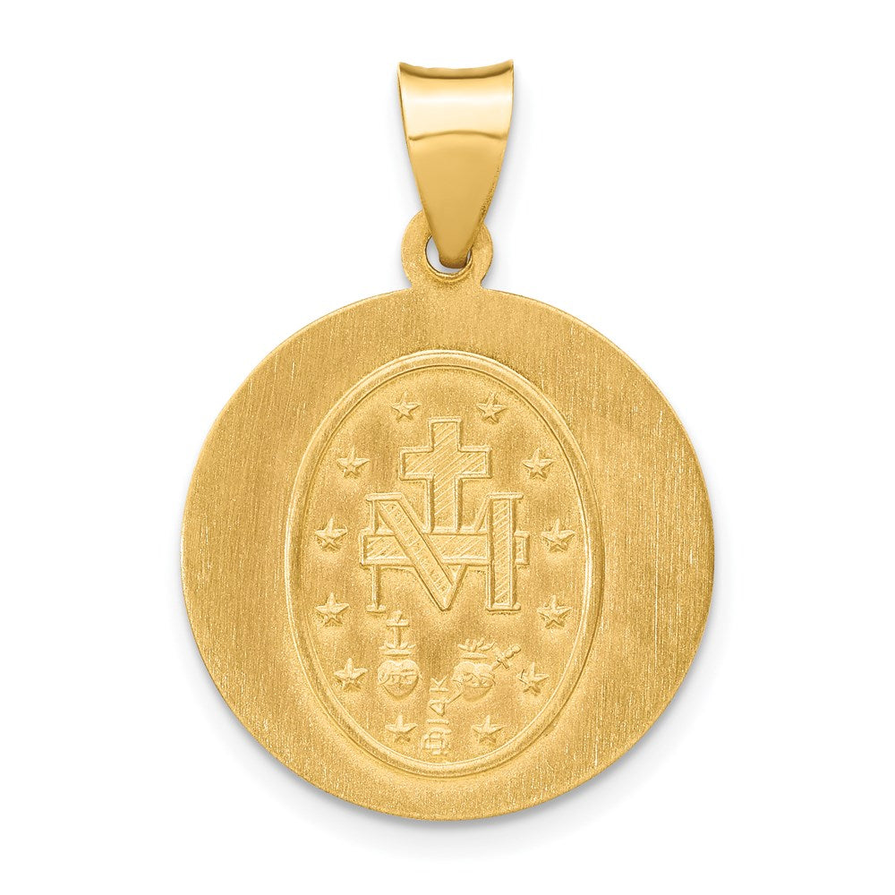14k Polished and Satin Hollow Miraculous Medal Round Pendant