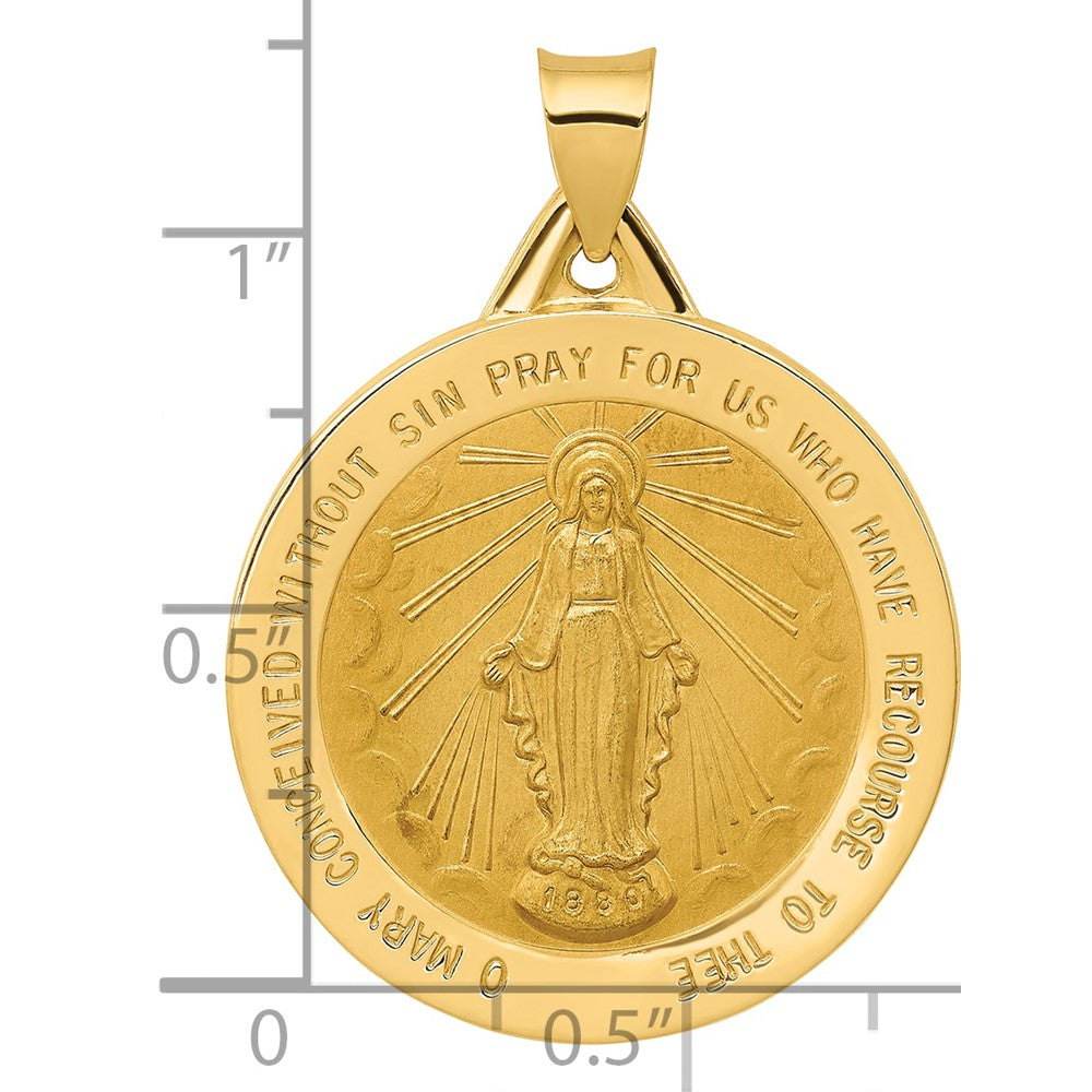 14k Polished and Satin Hollow Large Miraculous Medal Round Pendant