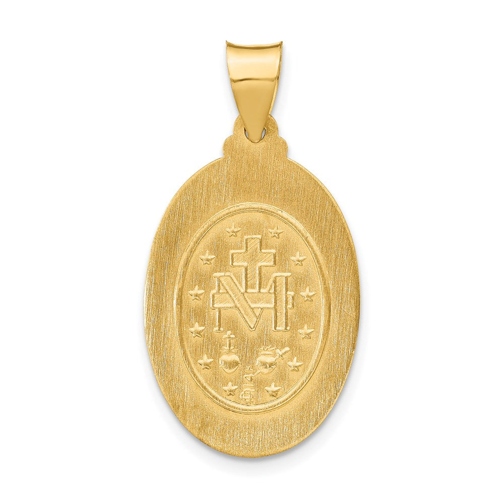 14k Polished and Satin Hollow Miraculous Medal Oval Pendant
