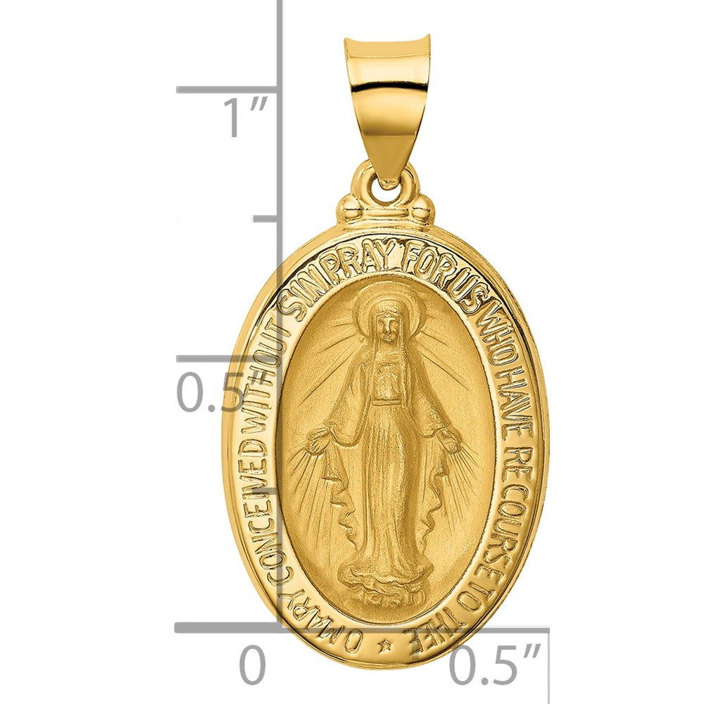 14k Polished and Satin Hollow Miraculous Medal Oval Pendant