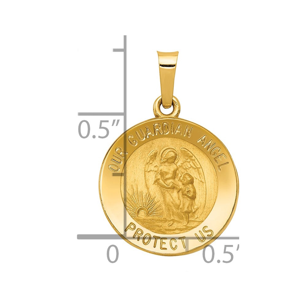 14k Polished and Satin Hollow Our Guardian Angel Medal Charm