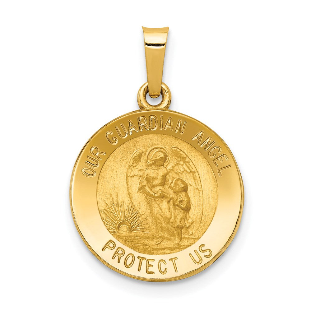 14k Polished and Satin Hollow Our Guardian Angel Medal Charm