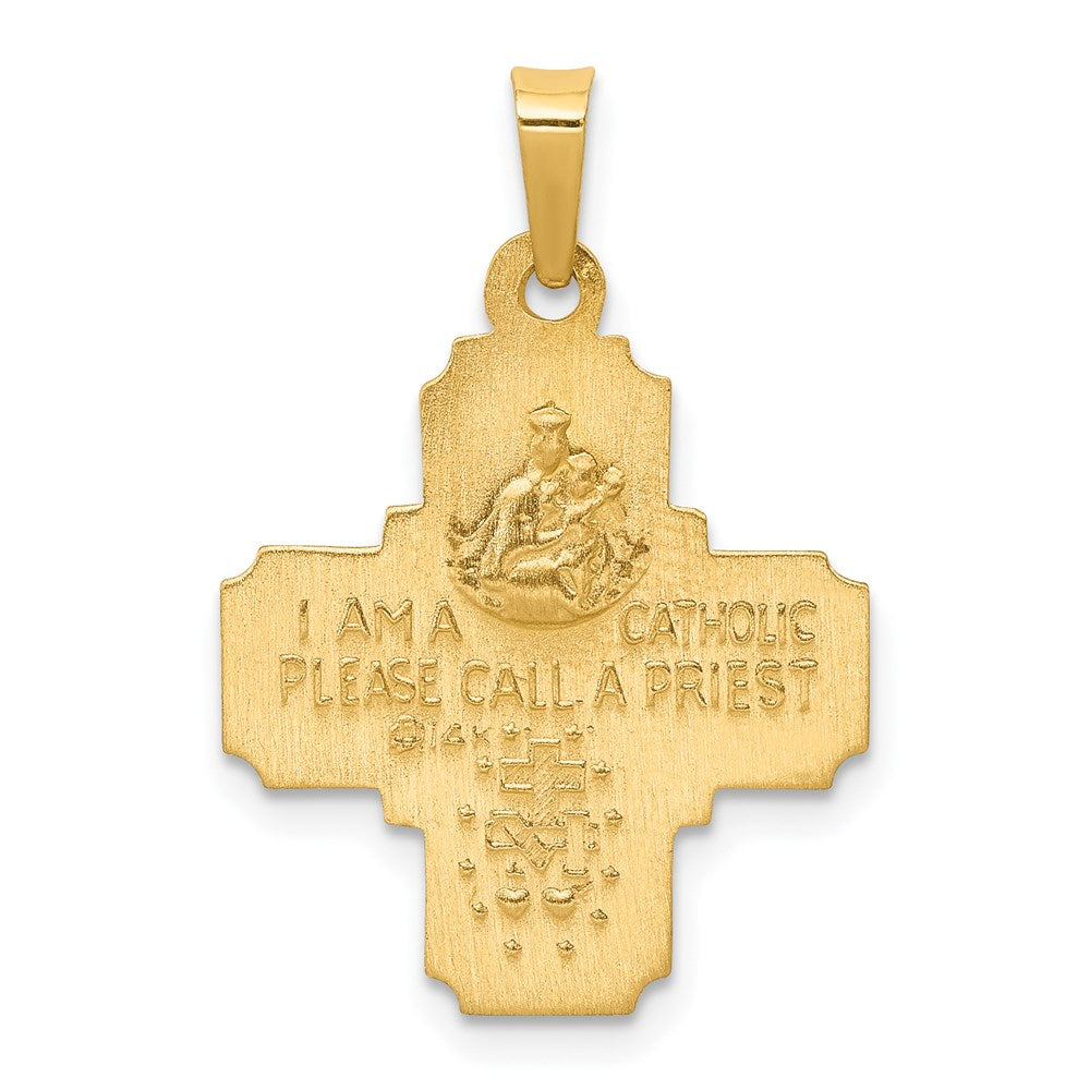 14k Polished and Satin Hollow Four-Way Medal Pendant