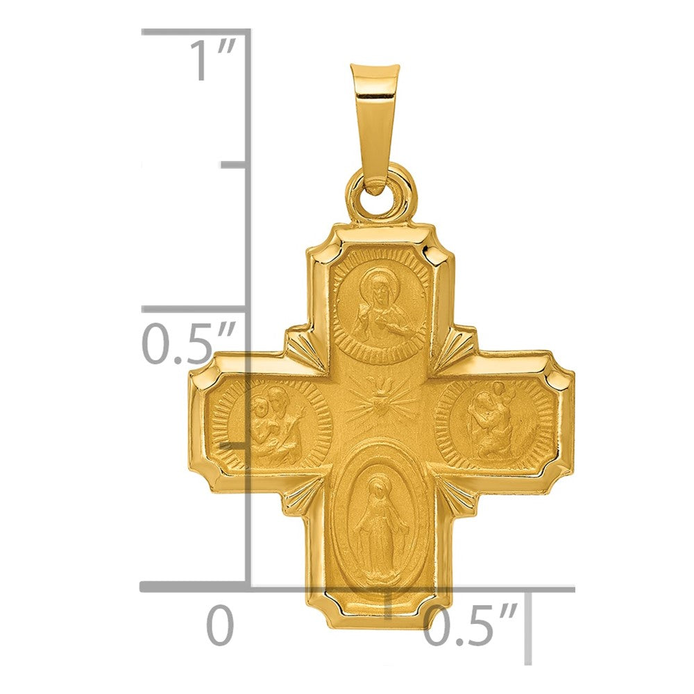 14k Polished and Satin Hollow Four-Way Medal Pendant