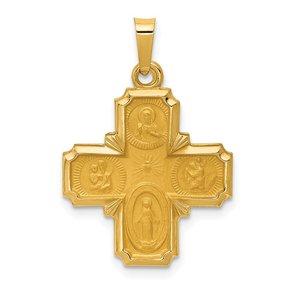 14k Polished and Satin Hollow Four-Way Medal Pendant