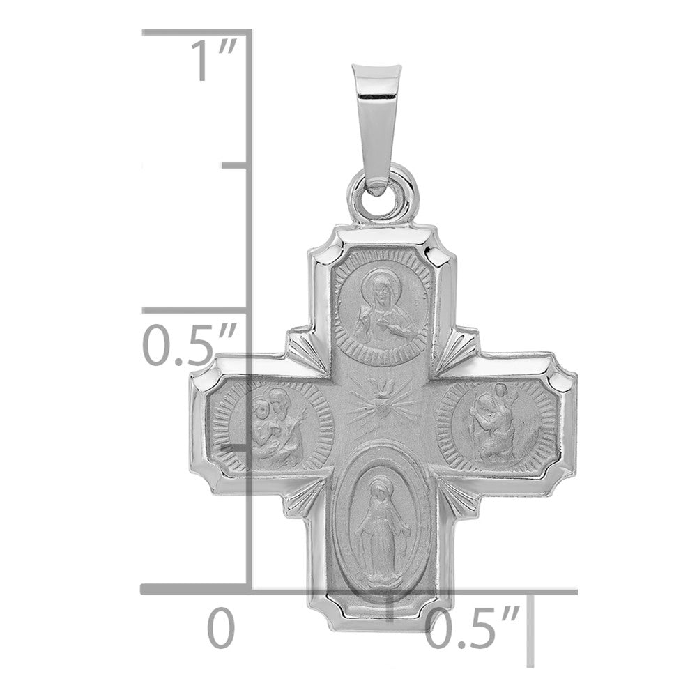 14k White Gold Polished and Satin Hollow Four-Way Medal Pendant