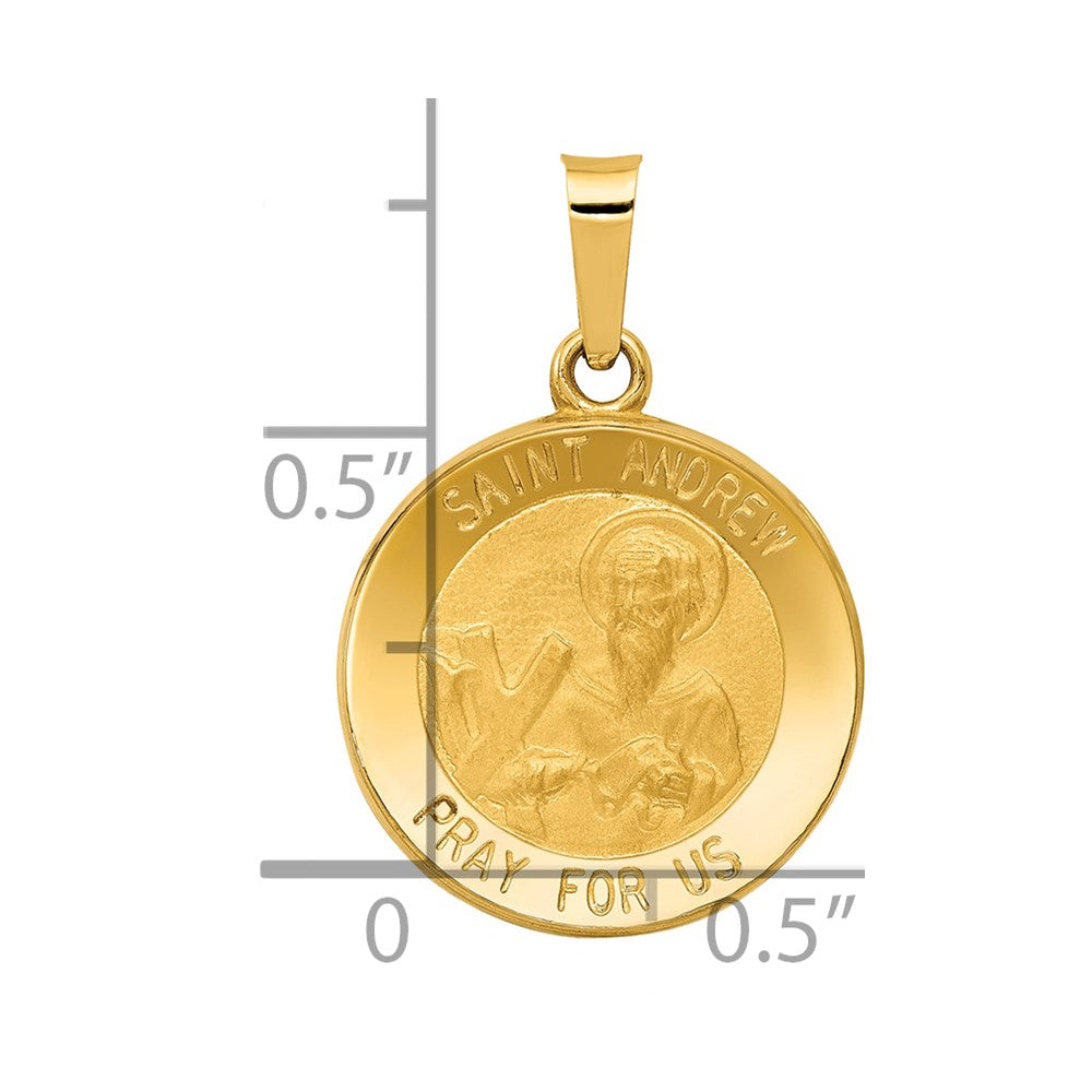 14k Polished and Satin Hollow St. Andrew Medal Pendant