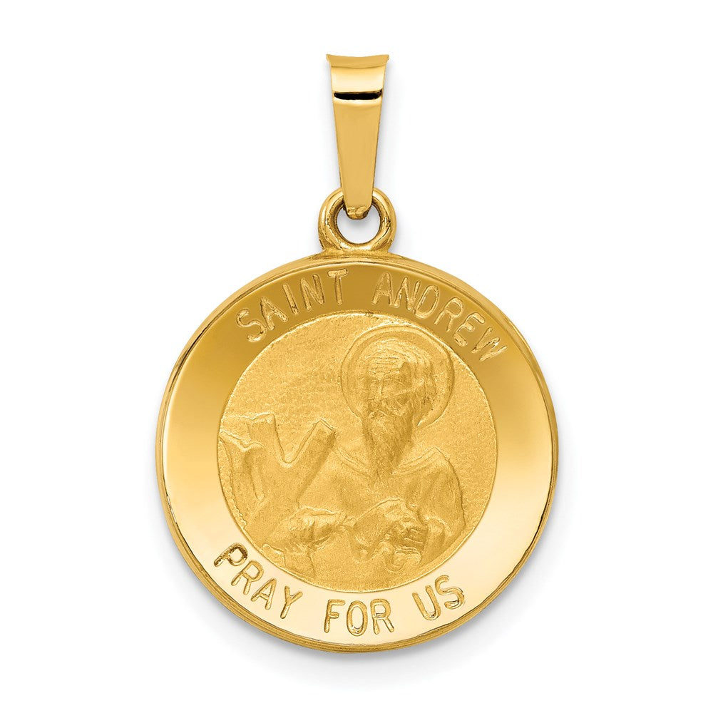 14k Polished and Satin Hollow St. Andrew Medal Pendant