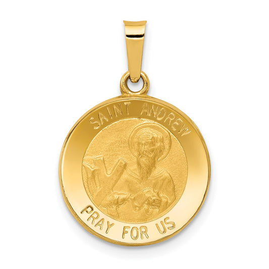 14k Polished and Satin Hollow St. Andrew Medal Pendant