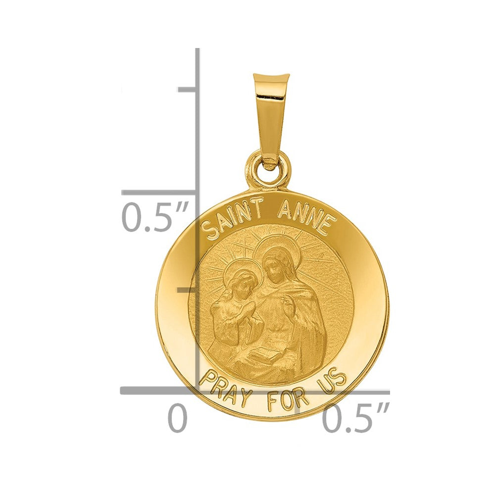 14k Polished and Satin Hollow St. Anne Medal Pendant