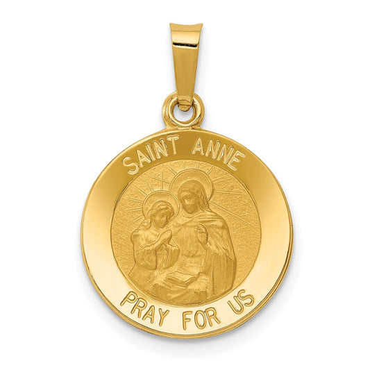 14k Polished and Satin Hollow St. Anne Medal Pendant