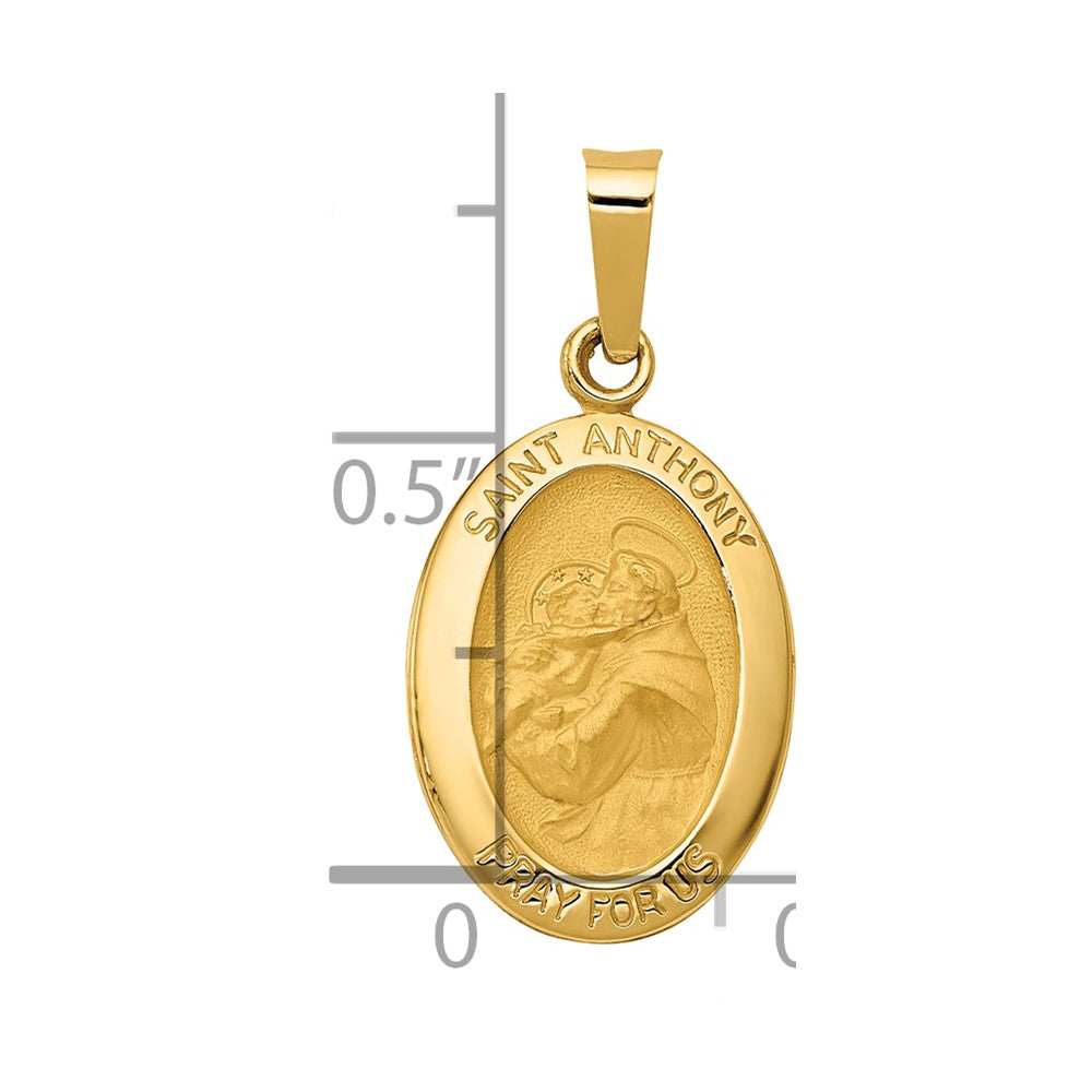 14k Polished and Satin Hollow St. Anthony Medal Small Oval Pendant