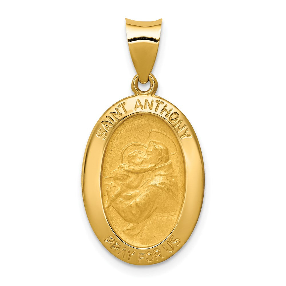 14k Polished and Satin Hollow St. Anthony Medal Oval Pendant