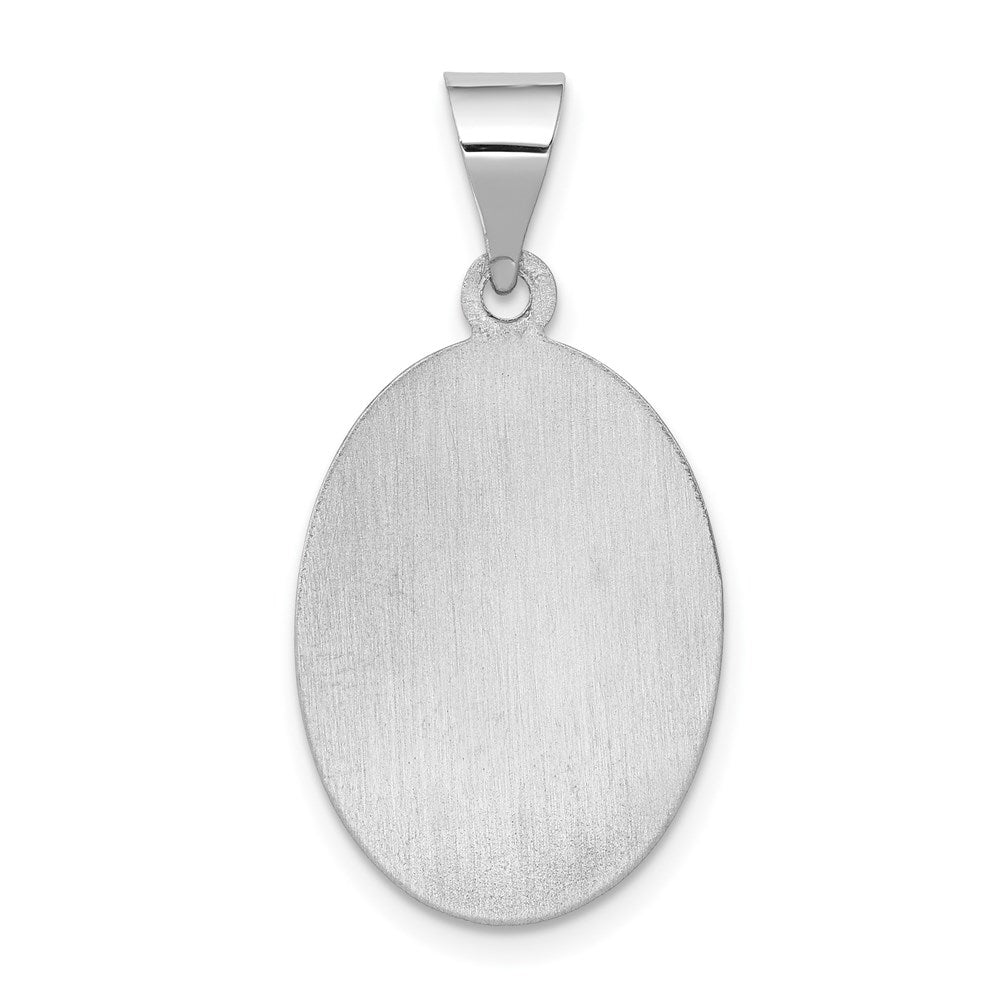 14k White Gold Polished and Satin Hollow St. Anthony Medal Oval Pendant