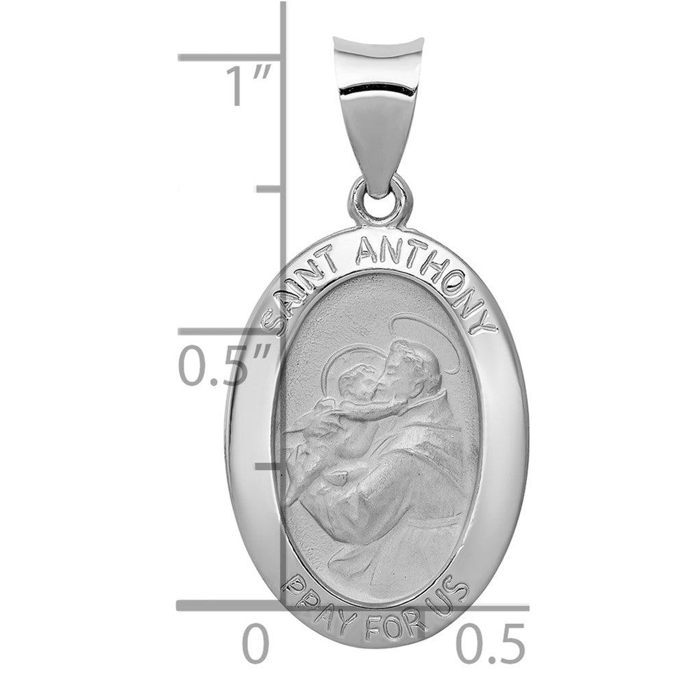 14k White Gold Polished and Satin Hollow St. Anthony Medal Oval Pendant