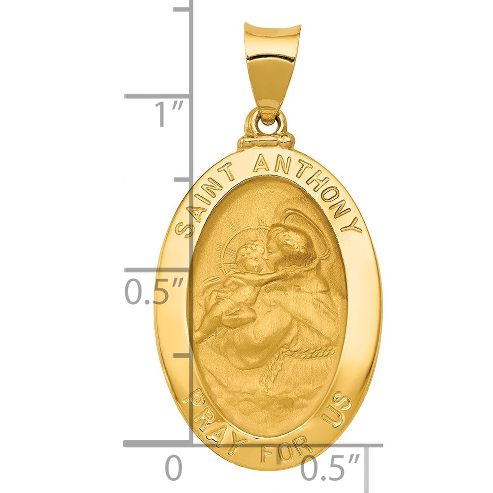 14k Polished and Satin Hollow St. Anthony Medal Oval Pendant