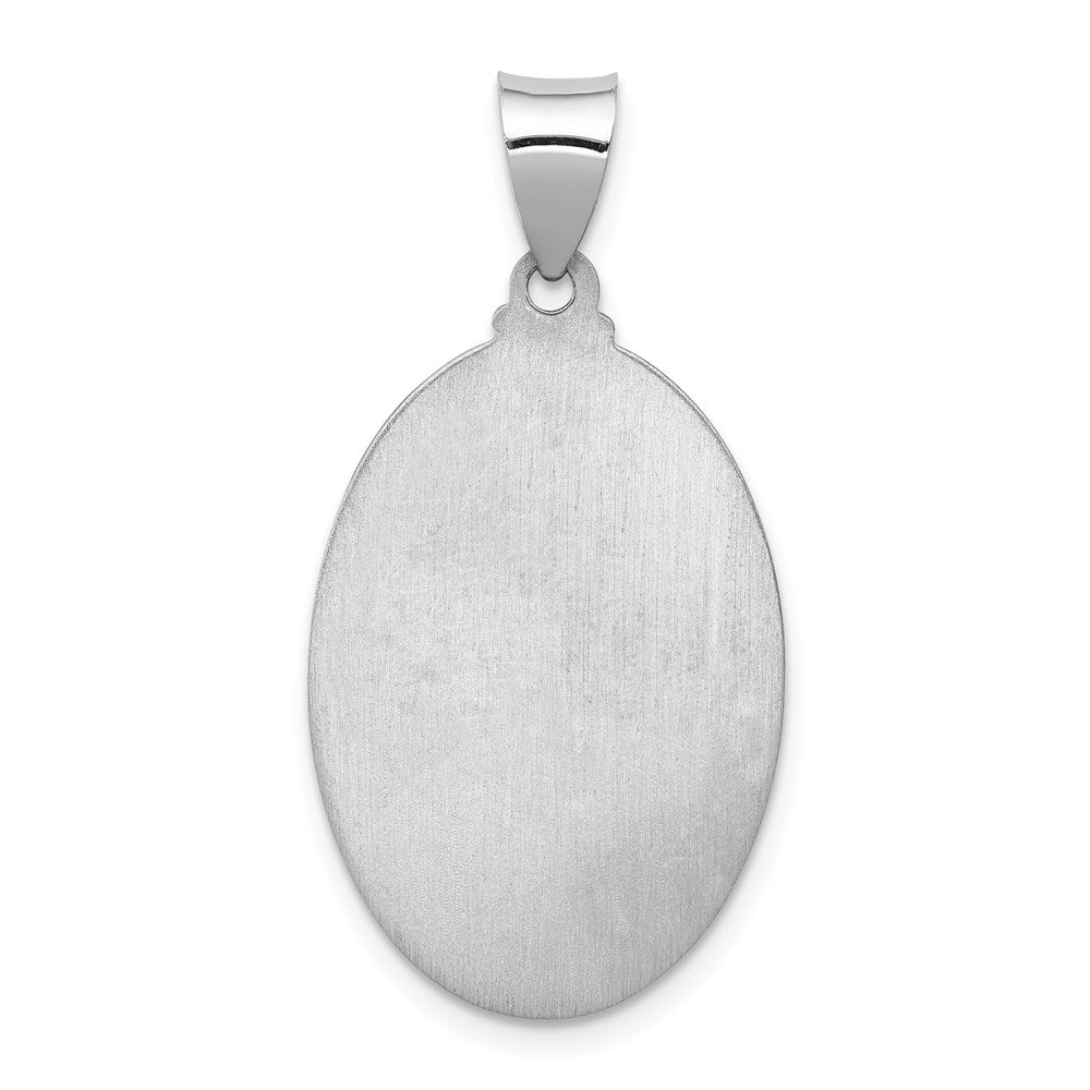 14k White Gold Polished and Satin Hollow St. Anthony Medal Oval Pendant