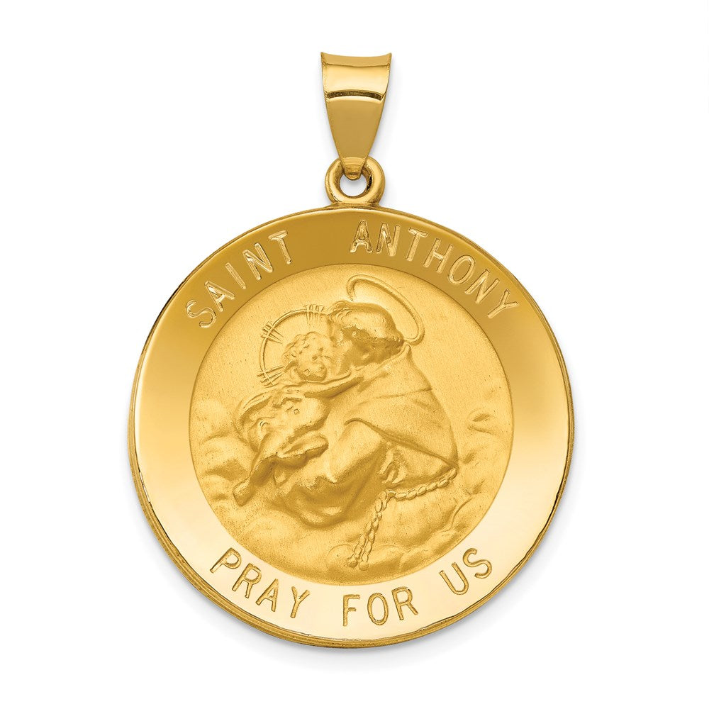 14k Polished and Satin Hollow Large St. Anthony Medal Pendant