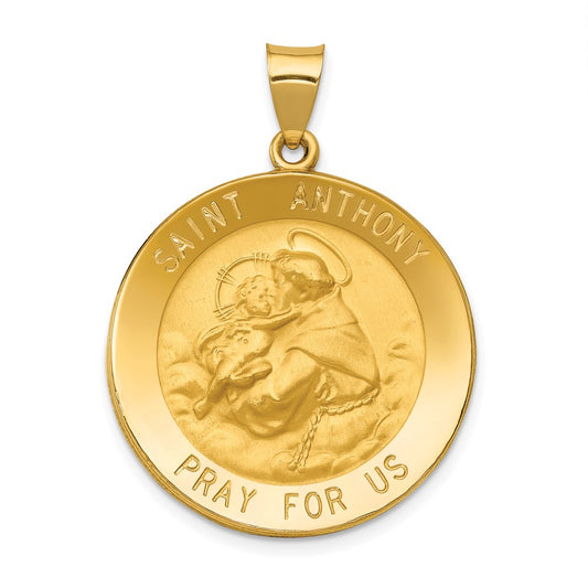 14k Polished and Satin Hollow Large St. Anthony Medal Pendant