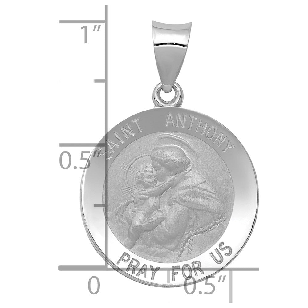 14k White Gold Polished and Satin Hollow St. Anthony Medal Pendant