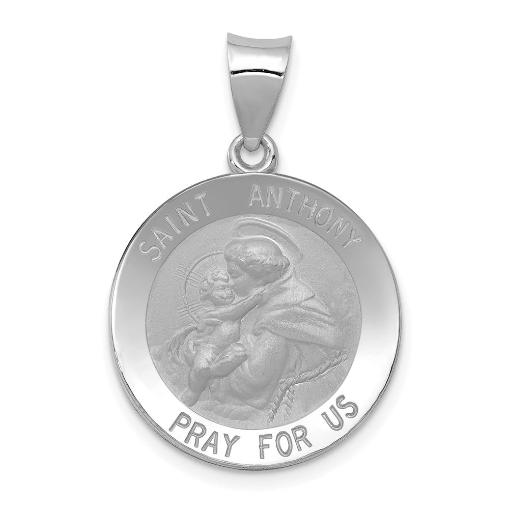 14k White Gold Polished and Satin Hollow St. Anthony Medal Pendant