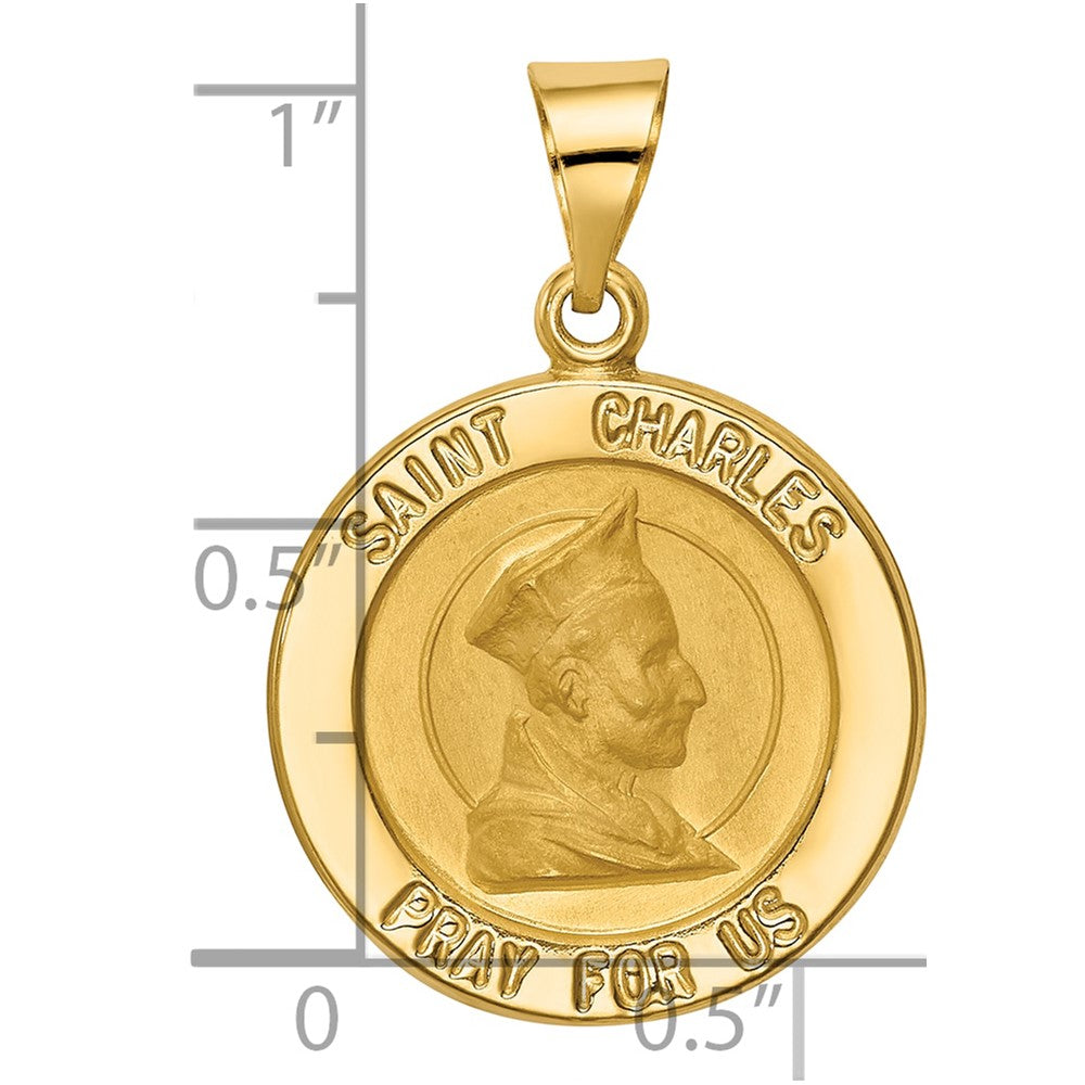 14k Polished and Satin Hollow St. Charles Medal Pendant