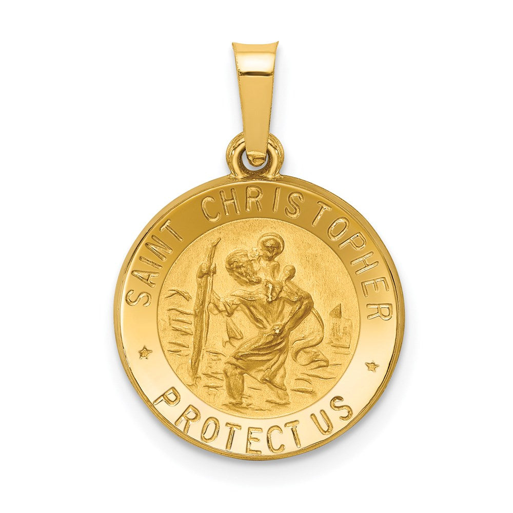 14k Polished and Satin Hollow St. Christopher Medal Pendant