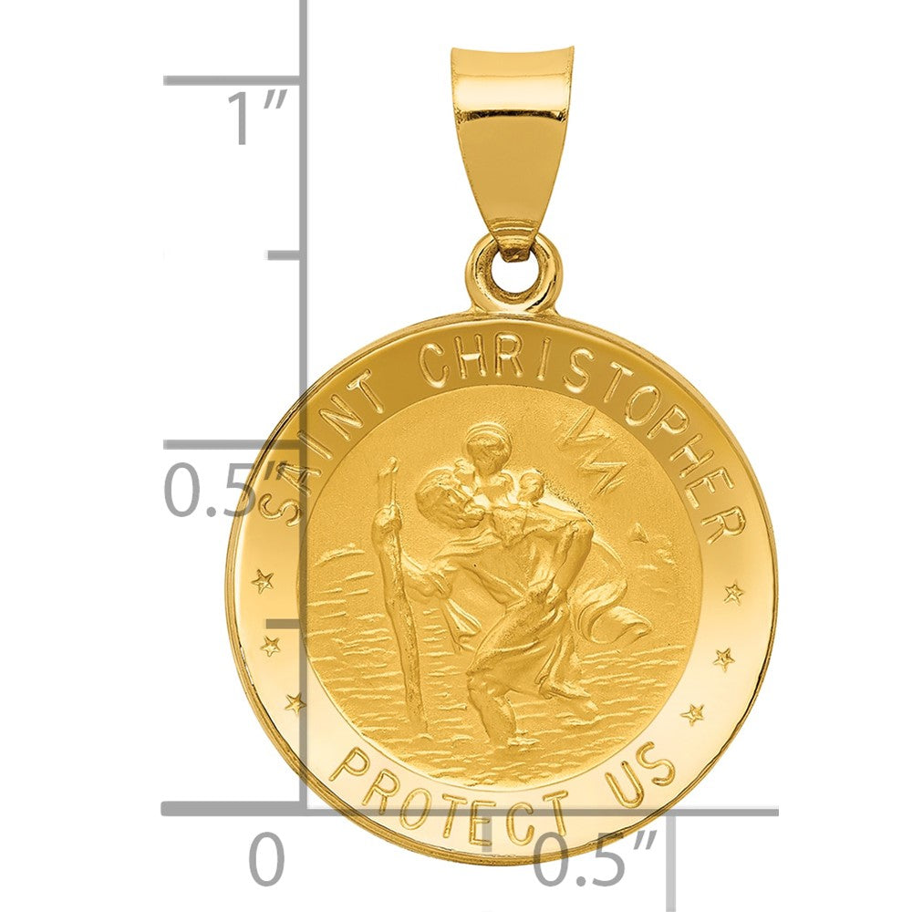 14k Polished and Satin Hollow St. Christopher Medal Round Pendant