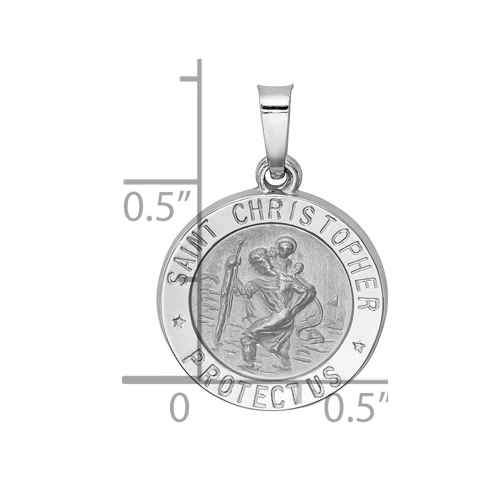 14k White Gold Polished and Satin Hollow St Christopher Medal Pendant