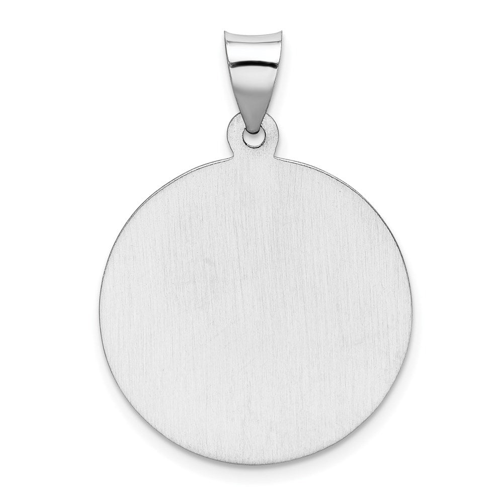 14k White Gold Polished and Satin Hollow Saint Christopher Medal Round Pendant